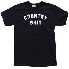 The infamous "Country Shit" design by Vinyl Ranch printed on a classic black tee.